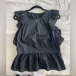 Who What Wear Black Eyelet Ruffle Blouse
